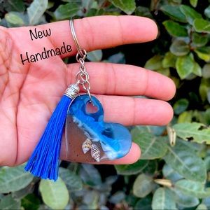 Art resin keychain blue ocean style